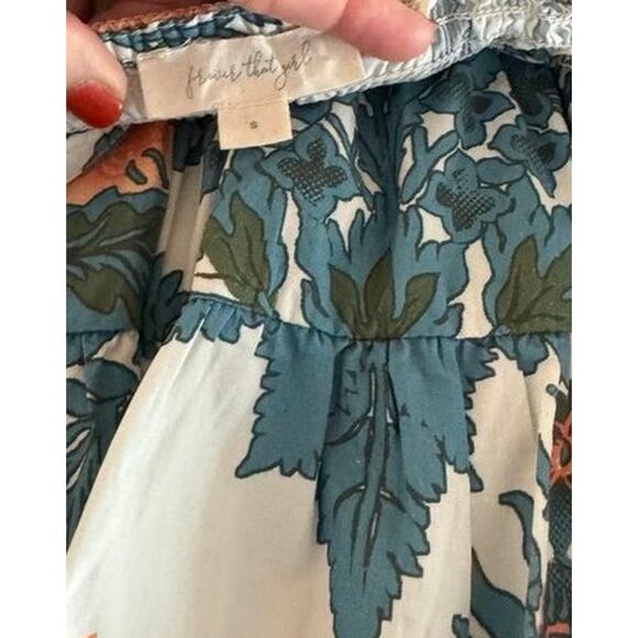 Forever That Girl Floral Smocked Halter Sundress Blue Orange Size S - Picture 2 of 16